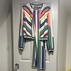 Striped Multicolor Women's Dress with Jacket Set